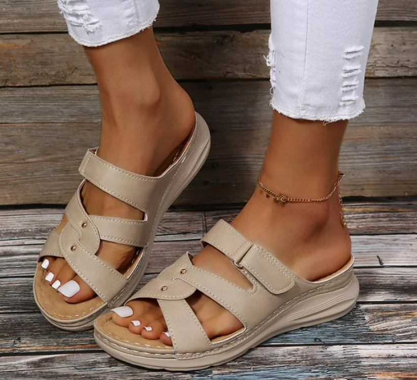 

Women Summer Sandals Slip-On Wedges Beach Open Toe Breathable Solid Sandals Leisure Non-slip Casual Shoes platform