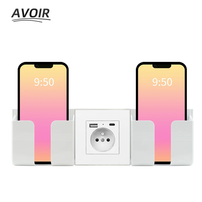 Купи Avoir French Standard Wall Power Socket USB Type C Charger Ports 86 Type White Black Plastic Panel Electric Outlets Phone Holder за 305 рублей в магазине AliExpress