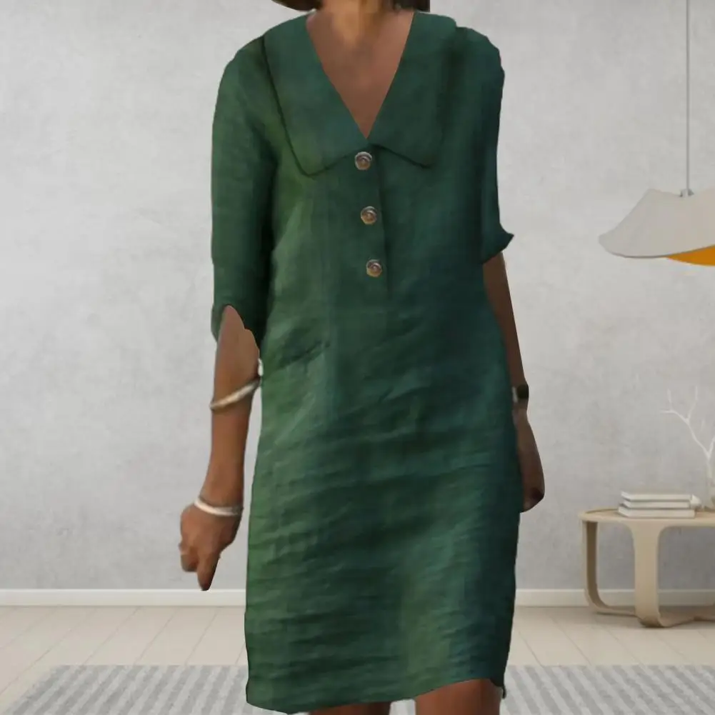 

Trendy Retro Dress Distressed Thin Women Dress Vintage Solid Color Loose Pullover Dress