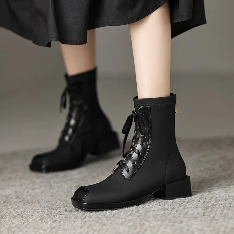 

Boots Women Shoes Retro Black Martin Boots Women's British Style Thick Heel Single Nude and Nude Boots 2022 New Botas De Mujer