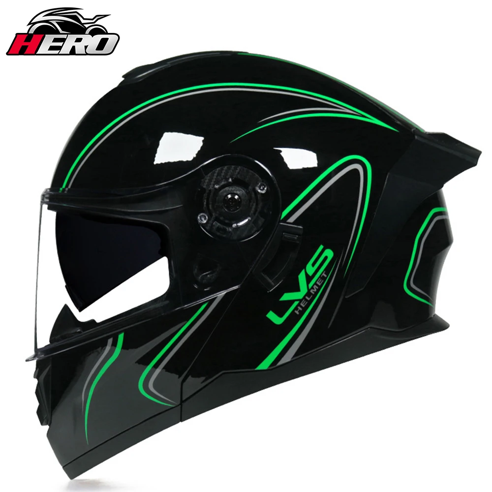 Latest LVS Safety Dual Lens Racing Motorcycle Helmet Off-Road Full Face Modular Flip Helmet Internal Visor Removable Lining