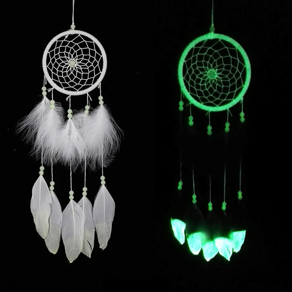 

Fluorescent Feather Wind Chime Handmade Dream Catcher as Home Car Hanging Decoration Wall Dream Catcher Handmade Feather Wind