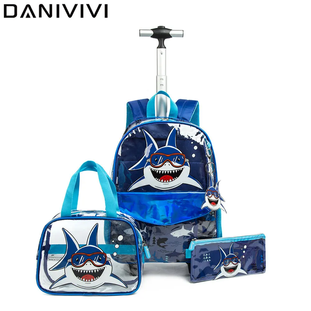 Shark Pattern Boy's Backpack with Wheels School Backpack School Bags for Boys Book Bags for Students Toddler Backpack 2023