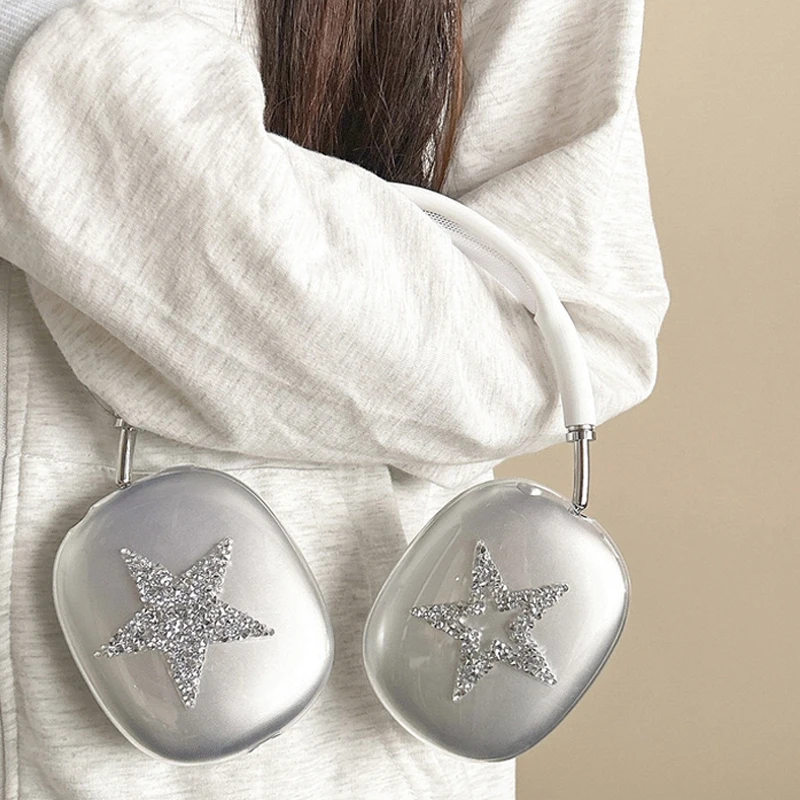 Роскошные блестящие алмазные Чехлы Y2K 3D для Airpods Max с розовым сердцем прозрачный