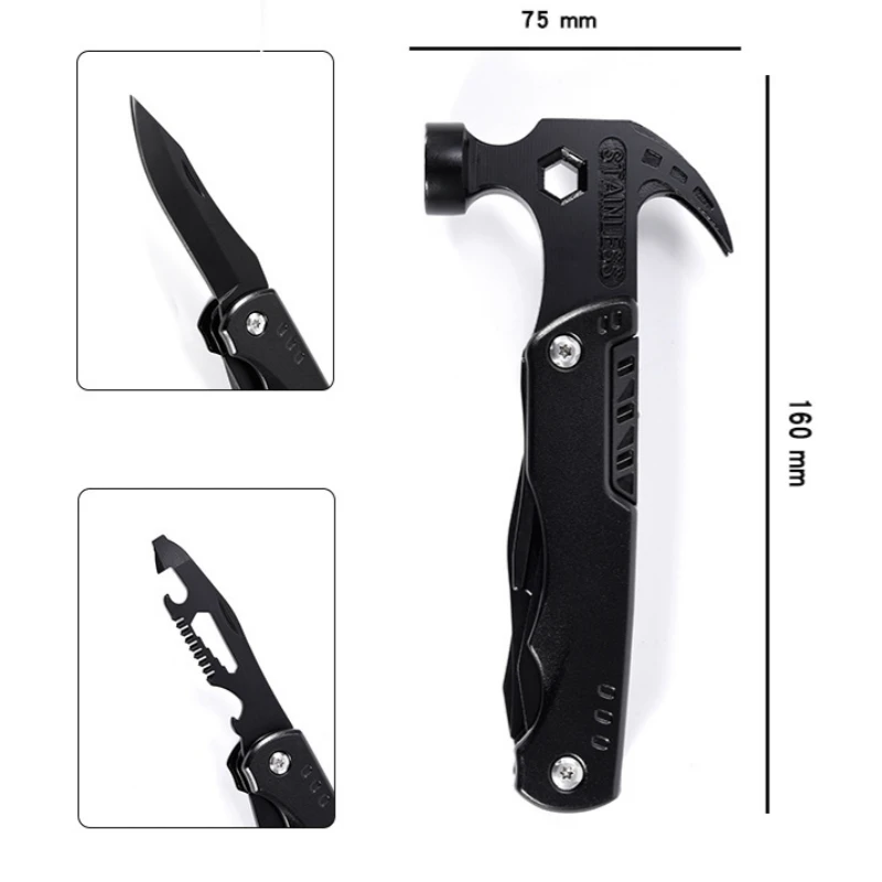 Новый многофункциональный складной молоток из нержавеющей стали открытый