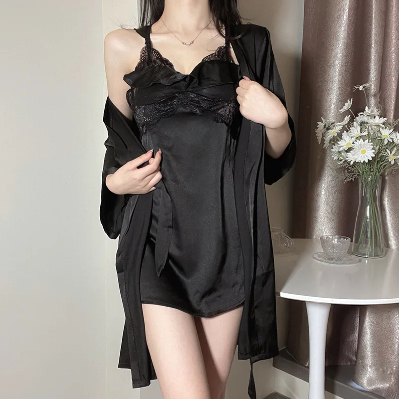 Сексуальный женский комплект из 2 предметов домашняя одежда кружевная ночная