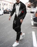 summer mens tuxedo bow tie tracksuits 3d print long sleeve set streetwear casual two piece male oversized men tshirt suit