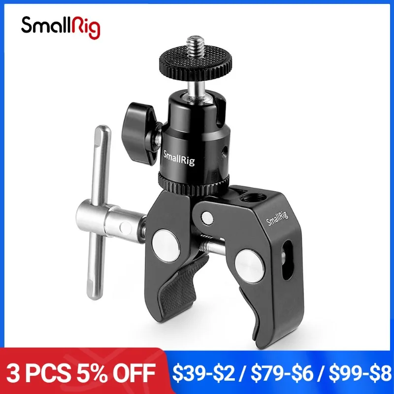 

SmallRig Quick Release Clamp Mount with 1/4" Screw Ball Head Mount Hot Shoe Adapter For Dslr Camera Cage/Light/Hooks - 1124