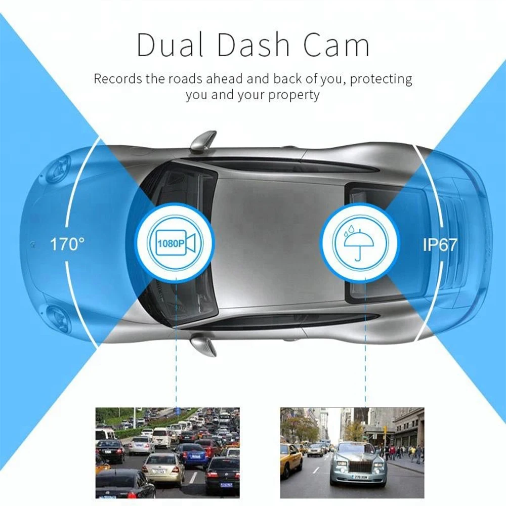 Автомобильный видеорегистратор с двумя объективами 4 дюйма 1080P Full HD 170 °