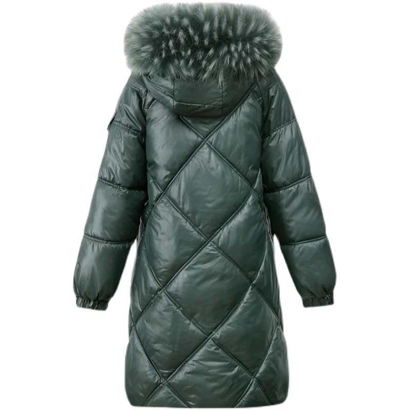 Mom Winter Coat Fur Collar Hooded Cotton Coat New Middle-Aged Elderly Down Cotton Coat Women's Mid-Length Cotton Jacket Thick