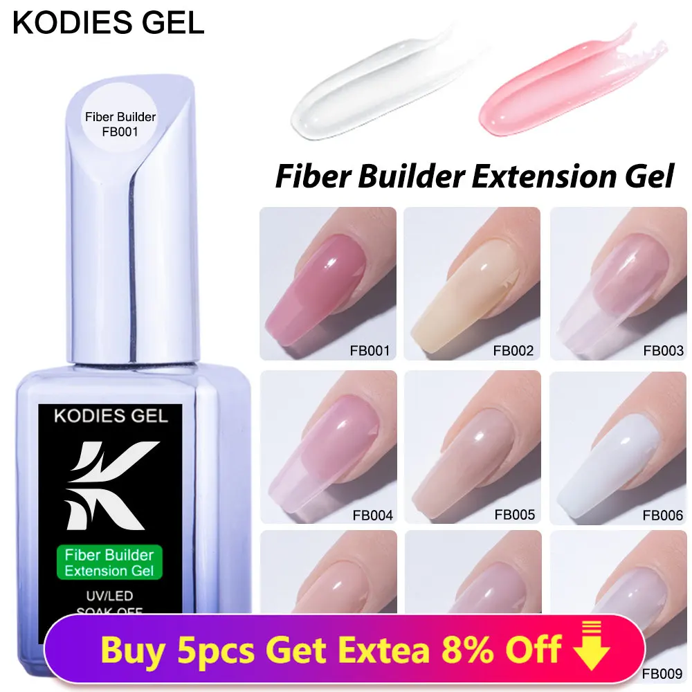 

KODIES GEL Fiber Builder Nail Gel Polish In A Bottle 15ML Milky White Pink UV/LED Poly Construction Gel Extension for Nails Art