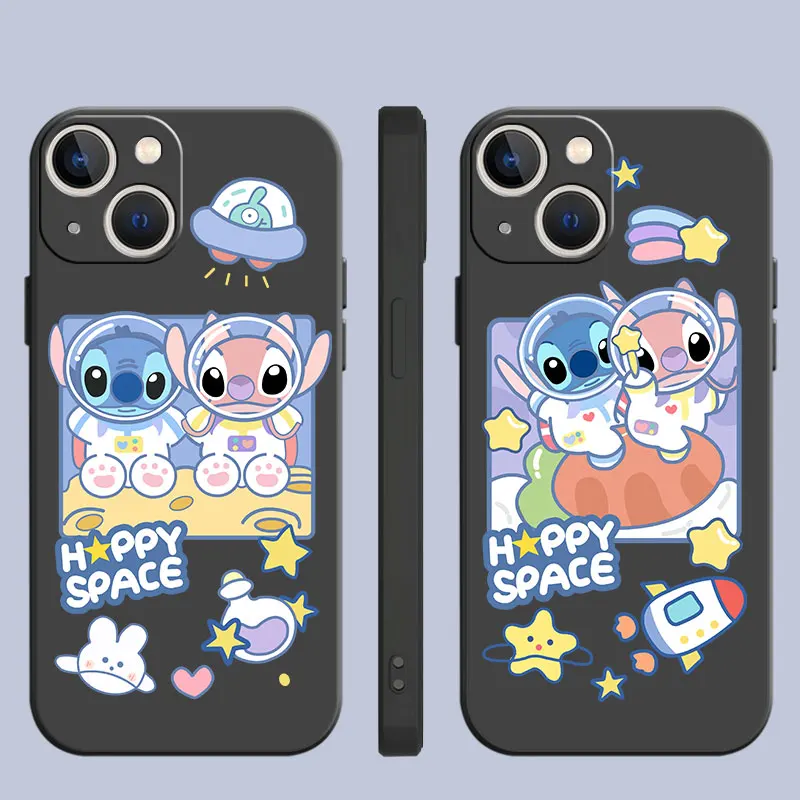 

Case For Apple iPhone 14 13 11 12 Pro 7 XR X XS Max 8 Plus 6 6S SE 2022 13Pro Black Soft Phone Funda Disney Cute Cartoon Stitch