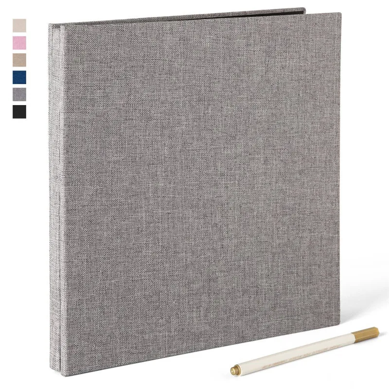 

16-inch 20 Pages Self Adhesive Photo Album DIY Scrapbook Rustic Linen Cloth Cover Personalise Album for Wedding Memory Album