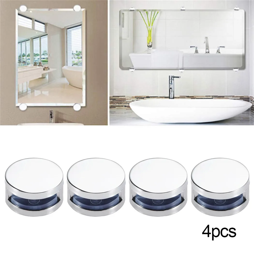 

4pcs Round Glass Clamp Mirror Fixing Clips Holder Zinc Alloy Bathroom Toilet Wall Mounting Clip Home Hardware Accessories