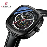 chenxi new fashion mens watch 3d visual design square dial wrist watches for men business casual leather watches free shipping