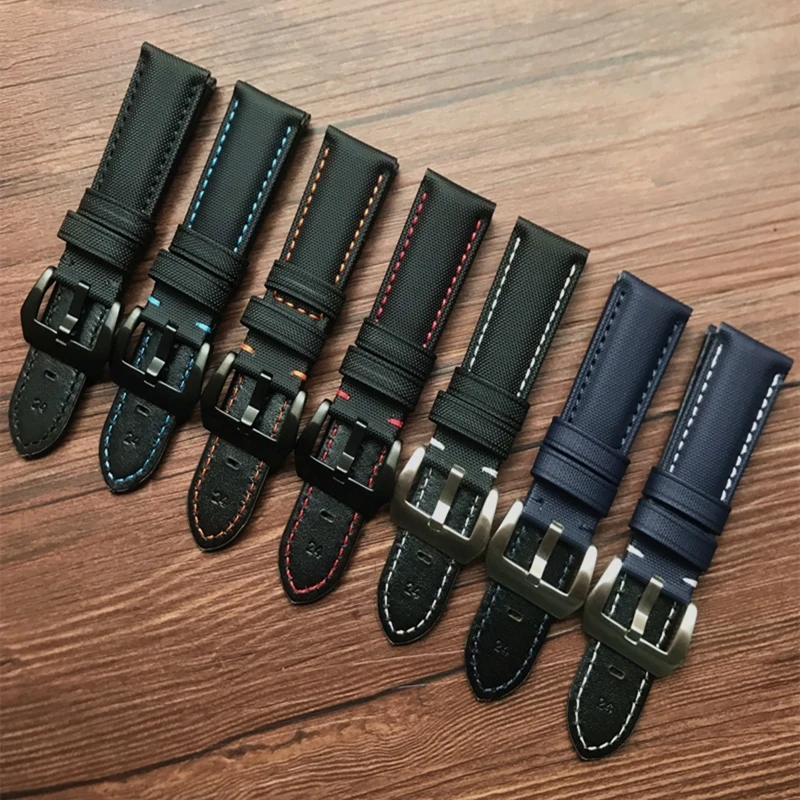 

22MM 24MM Carbon Fibre With Leather Watchband Replace For Panerai Nylon Watch Strap PAM441 PAM111Big Pilot Bracelet Pin Buckle