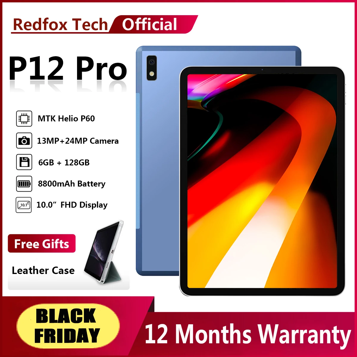 World Premiere Tablet Android Tab P12 Pro MTK Helio P60 Deca Core 6GB 128GB 10 inch FHD+ Display 24MP 8800mAh 5G Network Tablets