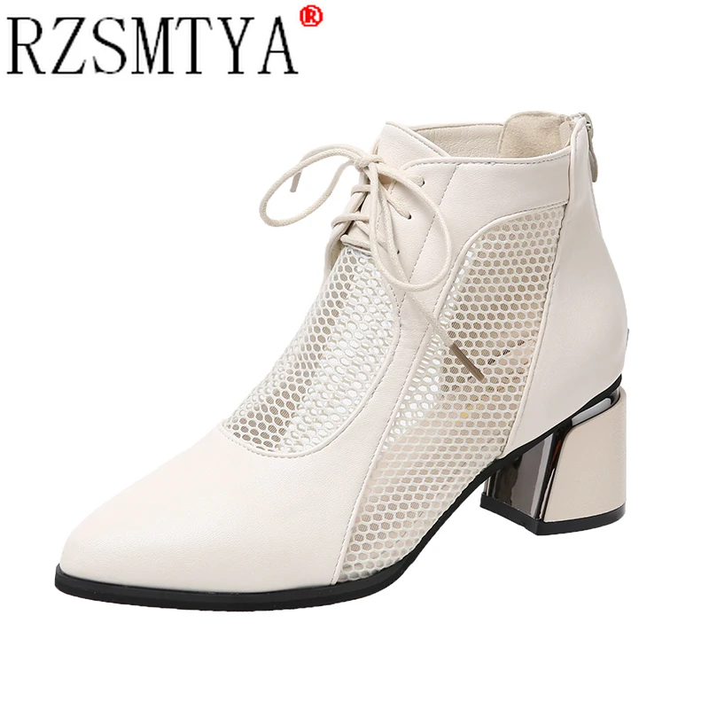 

Sandals Boots Women Thick Heel with Mesh Short Boots 2022 New Spring Pointed toes Peep toes Boots High Heeled Sandals Shoes