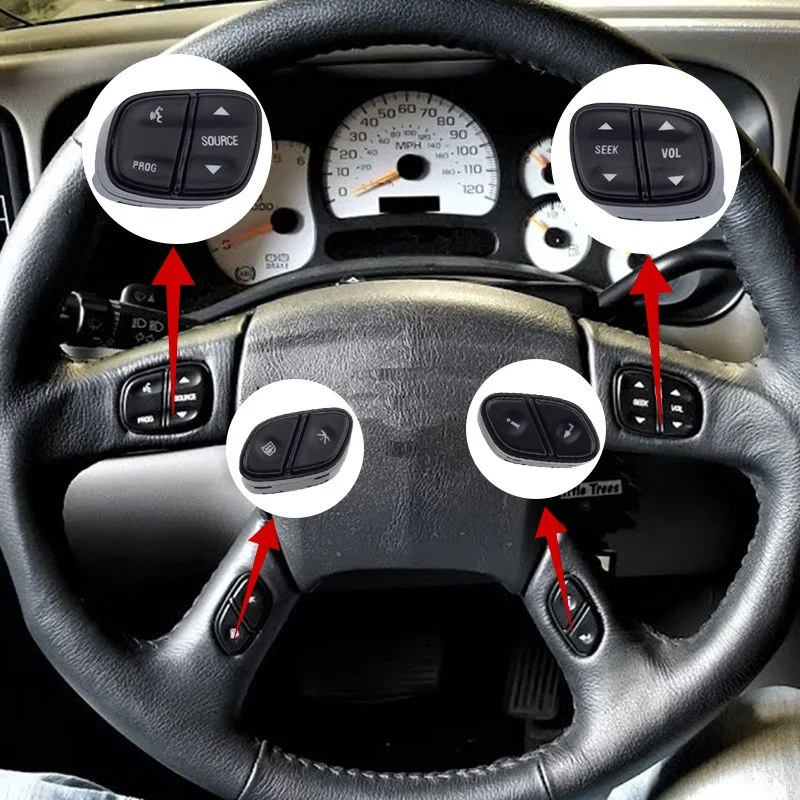 

For GMC Yukon Hummer H2 Chevrolet Avalanche Silverado Tahoe 21997738 21997739 1999442 1999443 LED Light Steering Wheel Switch