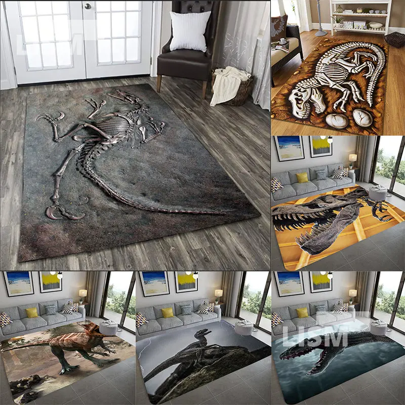 

Dinosaur Film Fossil Art Prints Carpet Decoration Bedroom House Area Rug Side Table Foot Pad Floor Mats for Playroom Living Room