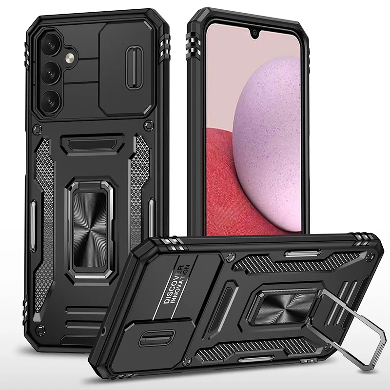 

For Samsung A14 on-board Magnetic Suction Case for Samsung A04s Metal Ring Push Window Protect Phone Cover