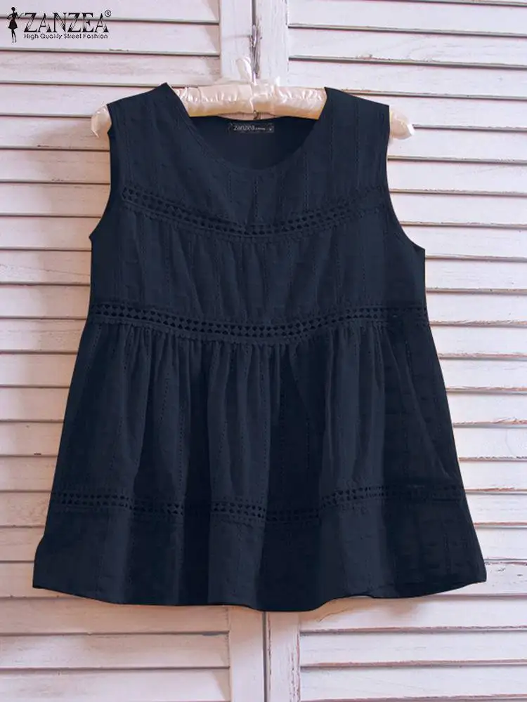 Топ ZANZEA женский кружевной в стиле пэчворк свободная блузка без рукавов с