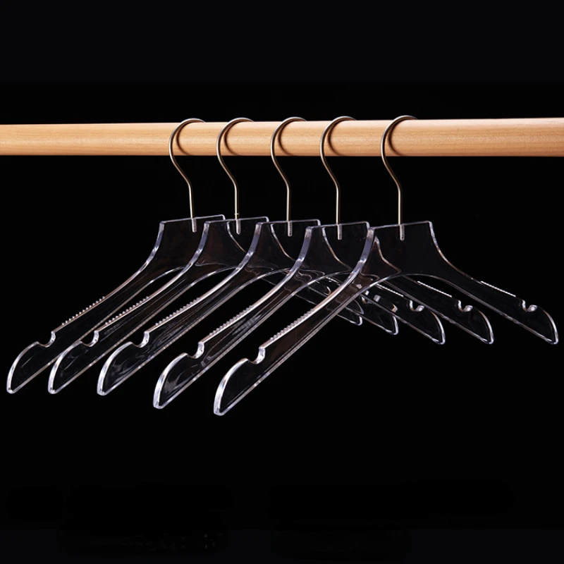 

5/10pcs Transparent Acrylic Hanger Silver Hooks Wardrobe Hangers Clothes Drying Rack Clothing Hangers Wardrobe Organizer