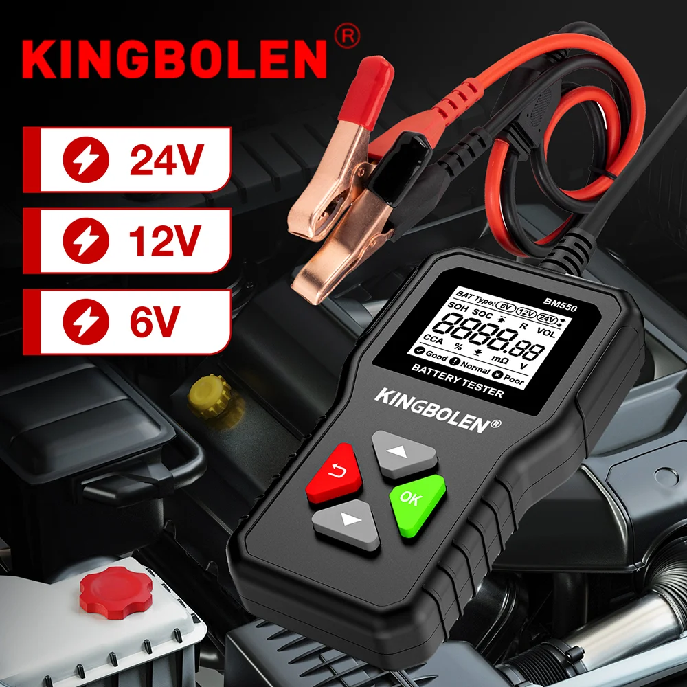 

KINGBOLEN BM550 Car Battery Tester 6V 12V 24V 100-2000 CCA Battery System Detect Auto Battery Analyzer Car Battery Tool PK KW208