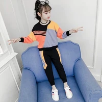 kids girl patchwork colorblock outfit 2pcs spring autumn students casual sport suits pants boutiqueteenager girls clothing set