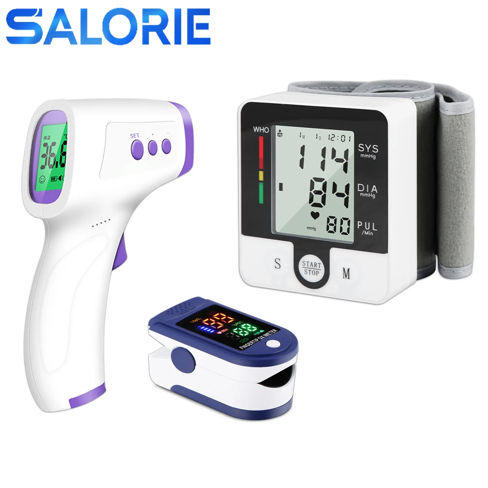 

Arm Blood Pressure Monitors Automatic Pressure Tanometer+Electronic Digital Infrared Body Thermometer+Finger Pulse Oximeter
