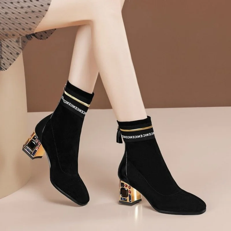 

New Women's Women's High Heels Pointed Toe Square Heel Chunky Heel Boots Women's Fashion Casual Shoes Women's Shoes：Mingyiya&815