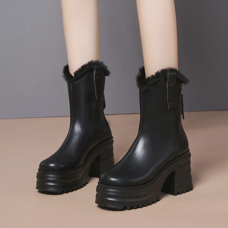 AIYUQI Women's Winter Boots Warm Platform Fur 2023 New Women's Ankle Boots Zipper Fashion Women's Snow Boots