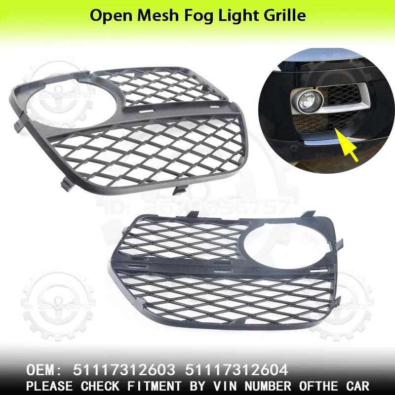 Фото Для BMW Chassis 2004-2012 E71 X6 M50d xDrive30/40d xDrive50i Решетка противотуманных фар с открытой сеткой 51117312603 51117312604 №1