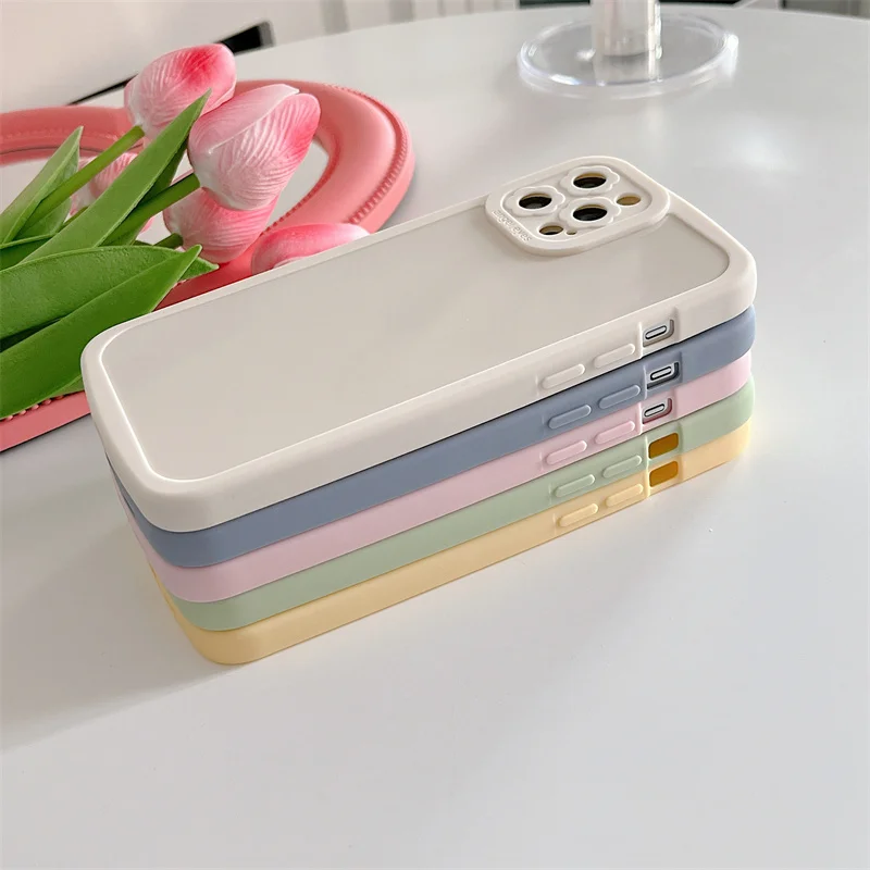 Solid Color Gloss Soft Silicone Phone Case For iPhone 13 12 11 Pro Max X XR XS 7 8Plus Little Flower Camera Protection Cover |