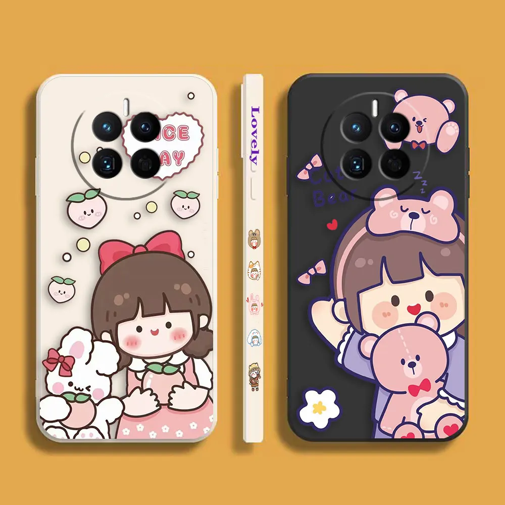 

Lovely Happy Girl Phone Case For Huawei MATE 10 20 20X 30 40 50 P20 P30 P40 P50 P60 PRO PLUS Colour Liquid Case Cover Funda