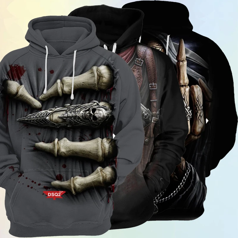 

Толстовка мужская с 3D-принтом черепа, не плюшевая уличная одежда, пуловер в стиле Харадзюку, куртка в стиле хип-хоп, весна-осень