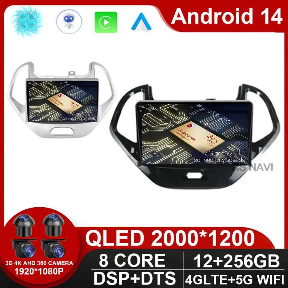 Android 14 Carplay Auto WlFl + 4G для Ford FIGO KA 2015-2020 автомобильное радио MultimediaVideo плеер навигация