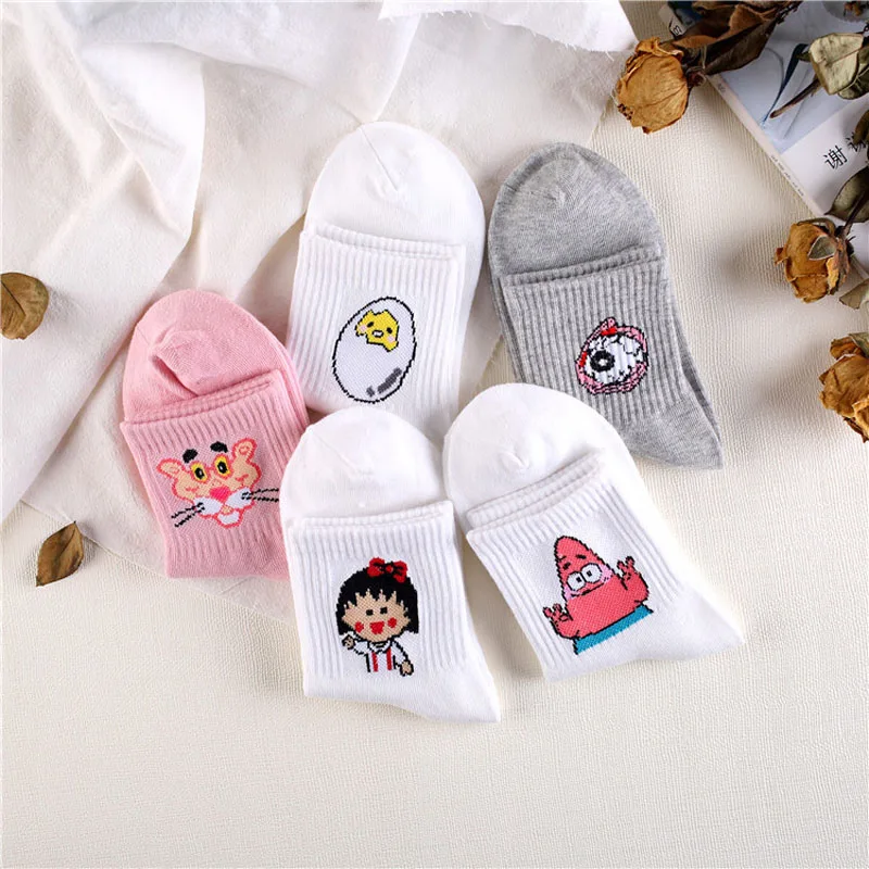 Japanese Kawaii Women Animals Cartoon Tube Socks Cute Egg Rabbit Panther Cotton Long Sokken Female Ladies Pink Milk Dropship