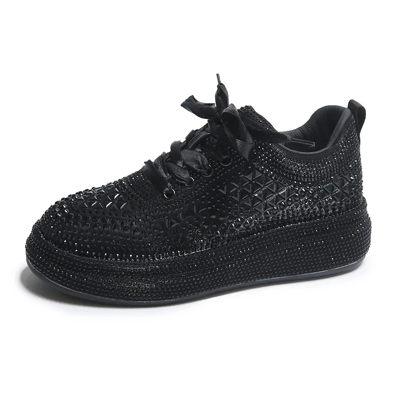 

35-43 Large Sneakers for Women Crystal Shoes Fashion Lace Up Flat Bottomed Sneakers Sweet White Wedding Shoes 2023 Tenis