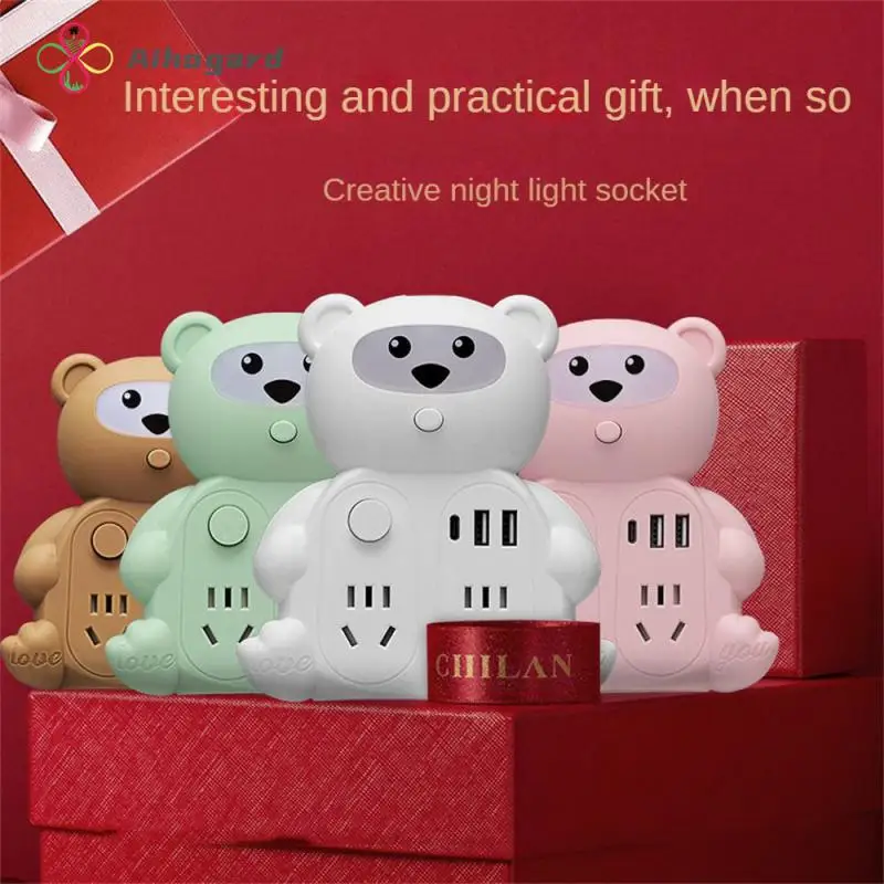 

Cute Cartoon Socket Night Light Flexible Usb Night Light Cartoon Bear Night Light Converter Socket Night Light Convenient