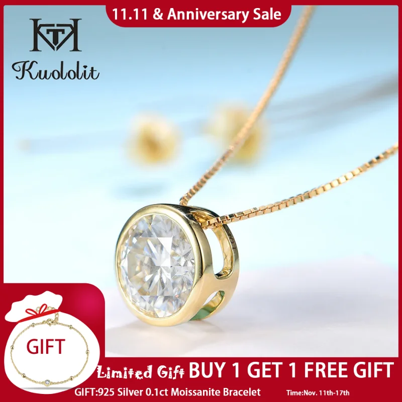 

Kuololit 5CT Genuine 18K 14K 10K Moissanite Pendant For Women OEC Brilliant Cut D/VVS Solitaire Jewelry for Engagement Box Chain