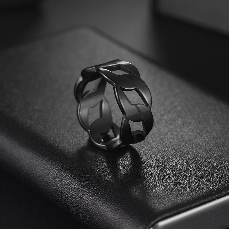 

2023 New Stainless Steel Ring European and American Popular 8MM Ring Laser Cutting Chain Chain Style Punk Style Men's Ring
