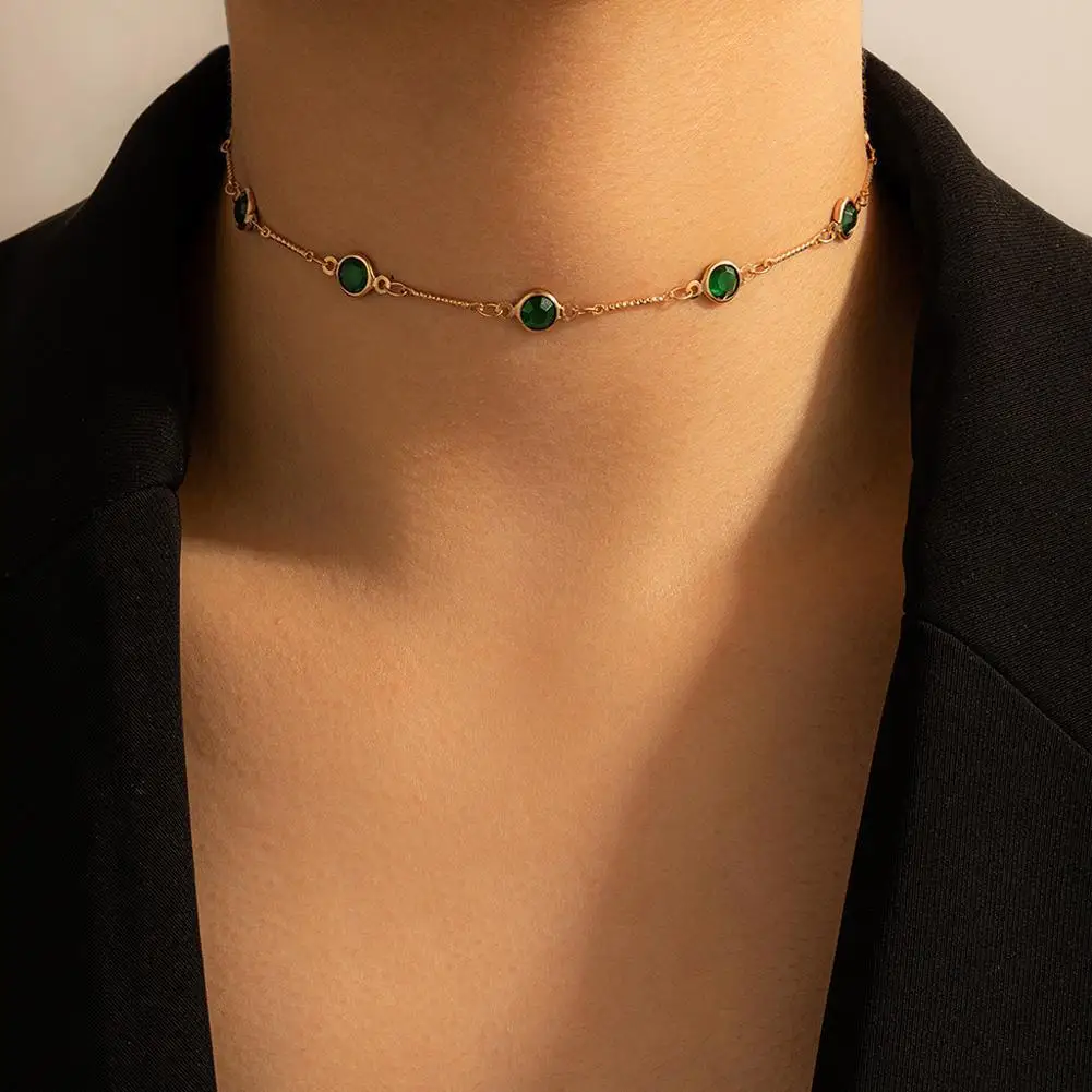 

Classic Green Gems Choker Necklaces For Women Girls Trendy Elegant Choker Necklace Wedding Party Fashion Jewelry Gifts