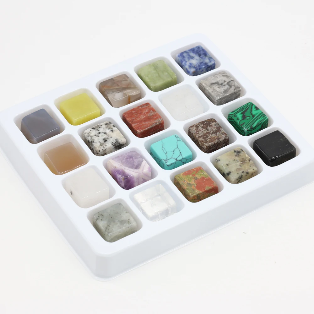 20PCS Square Ornament Natural Amethyst Turquoise Stone Whiskey Ice Wine stone Bead Jewelry MakingDIY Gift Healing Gem Home Decor