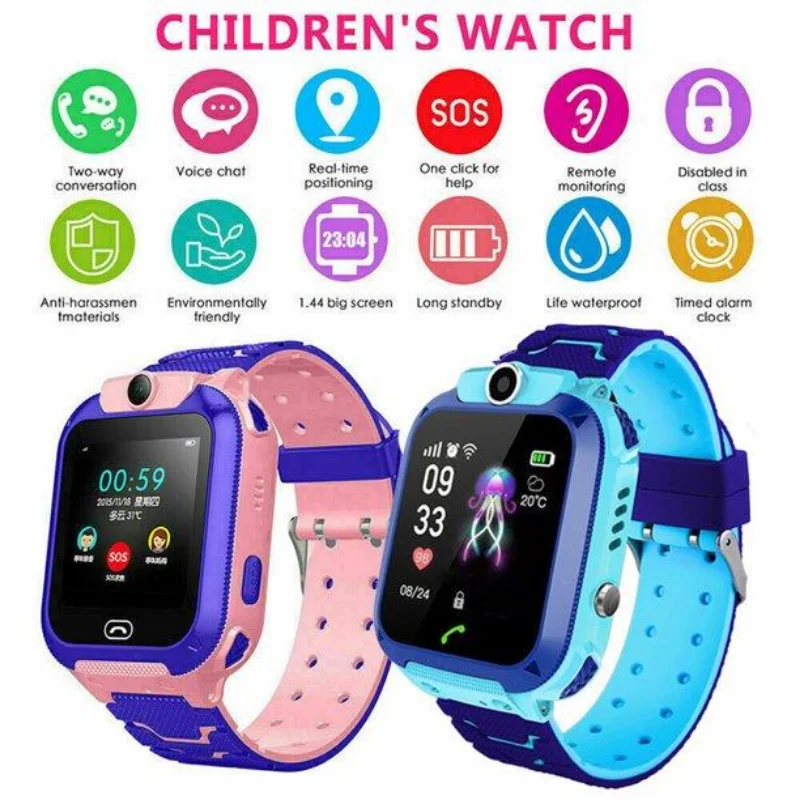

Children Kids Smart Watch SOS Phone Call Location Tracker Anti-Lost Camera Touch Screen Waterproof Student Wristwatch