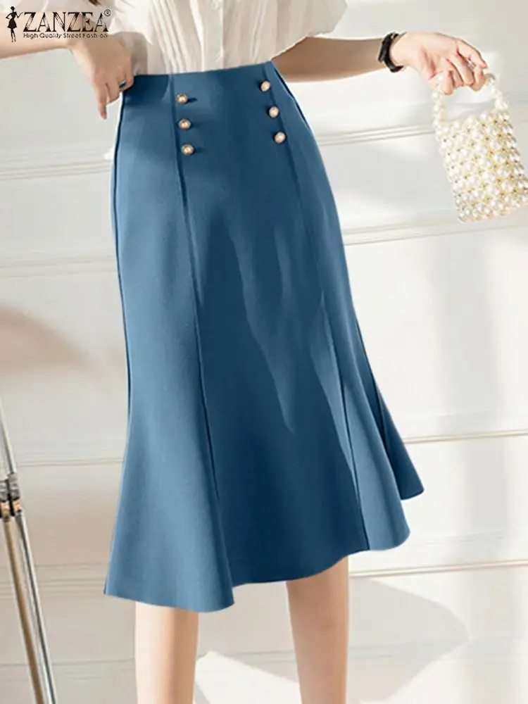

ZANZEA Elegant OL Mermaid Skirt Women Korean Fashion High Waist Sheath Knee-length Skirt Summer Solid Color Slim Fit Short Jupes