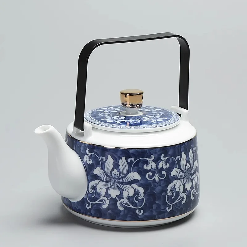 Jingdezhen окрашенный Золотой синий/белый фарфоровый большой чайник подглянцевый