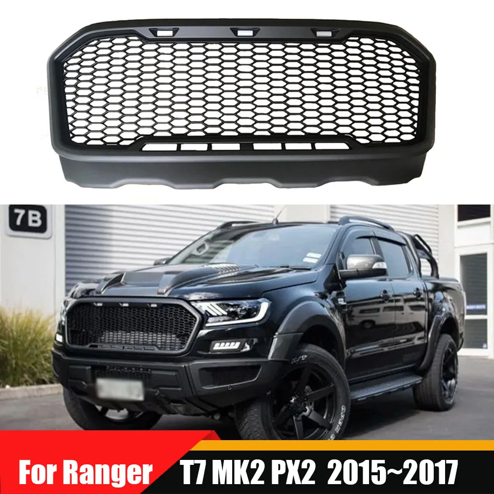 

For Ranger T7 MK2 PX2 2015~2017 Car Modified Grills Pickup 4x4 Accessories Raptor Grille Mask Front Bumper Mesh Grill