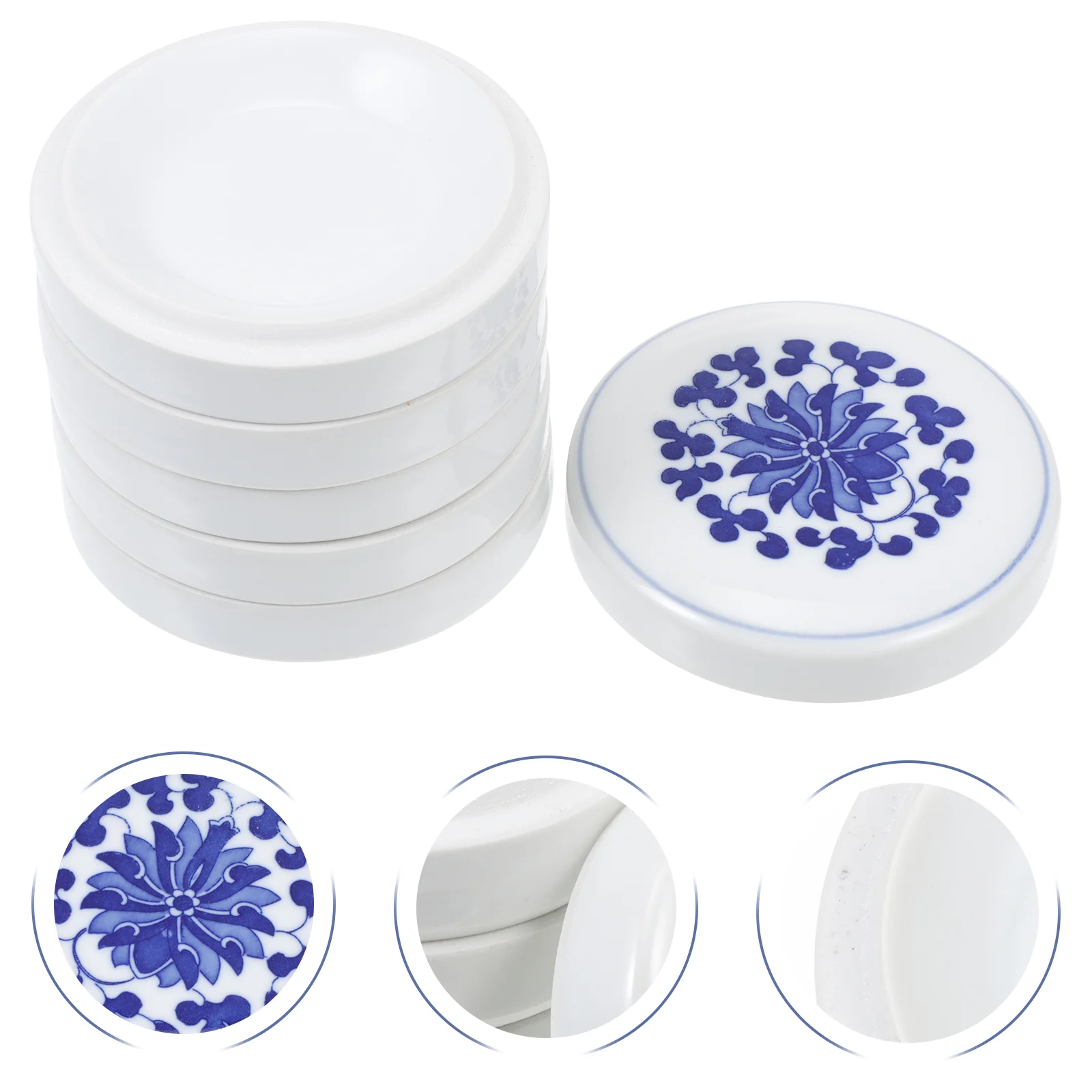 

1 Set of Ceramic Plates Ink Dishes Paint Plates Stationery Round Painting Art Trays