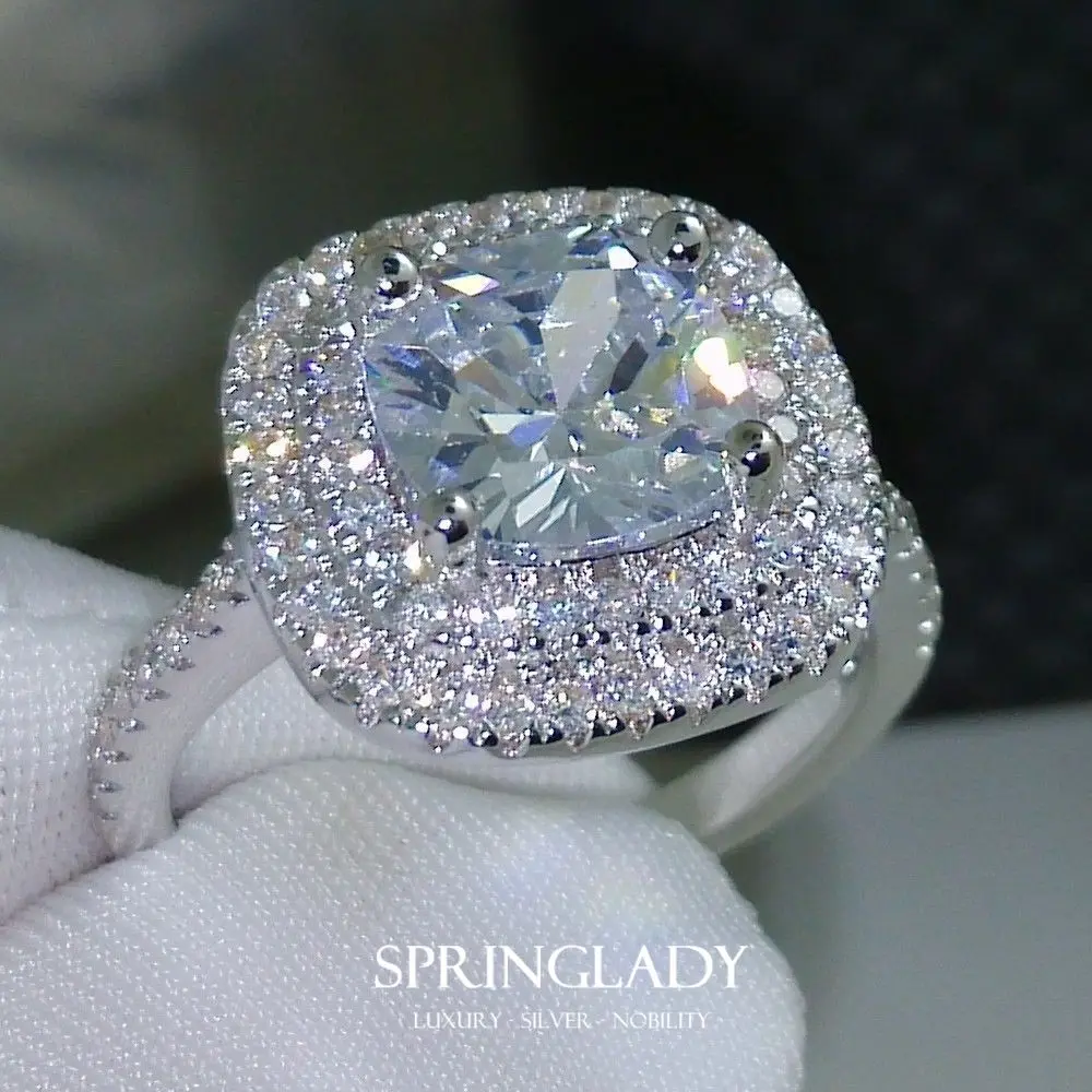 

SpringLady Luxury 925 Sterling Silver Wedding Rings for Women Simulated Diamond Jewelry Girl Gift